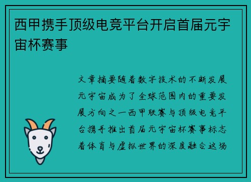 西甲携手顶级电竞平台开启首届元宇宙杯赛事 西甲携手顶级电竞平台开启首届元宇宙杯赛事
